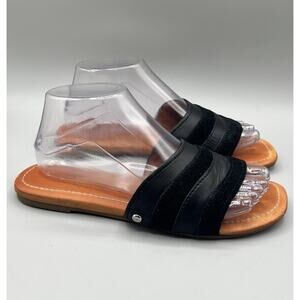 UGG Ximena Slip On Slide Sandals Black Leather Suede Womens Size 8